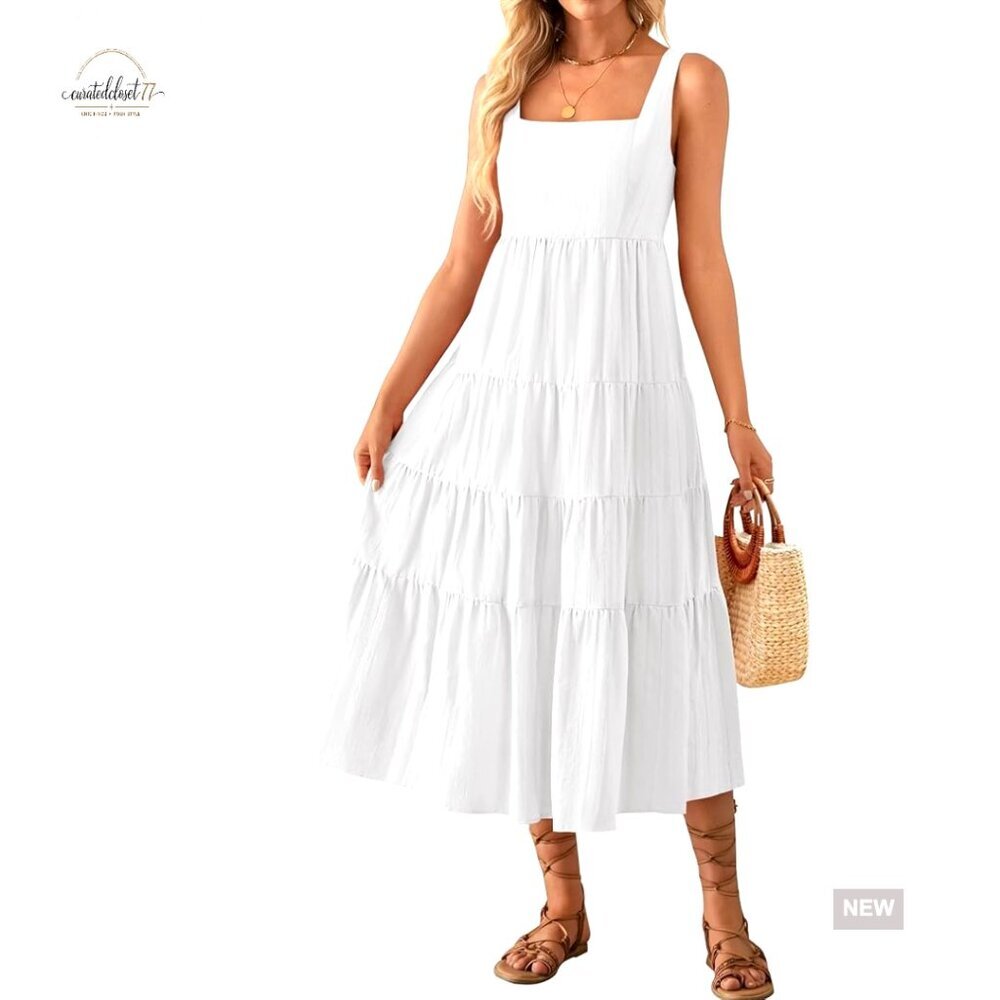 Sleeveless Backless Tiered Sundress Casual Loose Midi Dress Beach Cover Up